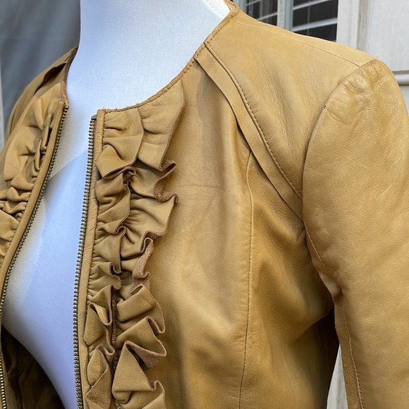 TORY BURCH Peplum Camel Leather Jacket Size 2 - Picture 5 of 14